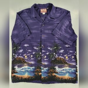 Vintage RJC Hawaiian Shirt 2XL XXL Purple Dark Nighttime Beach Party Camp Button